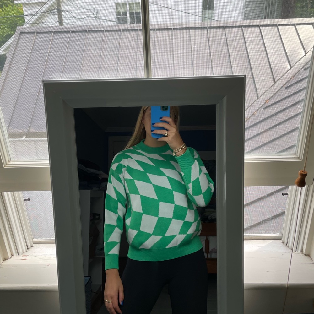 Green checkered sweater
